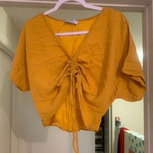 Bershka Mustard Ruched Blouse